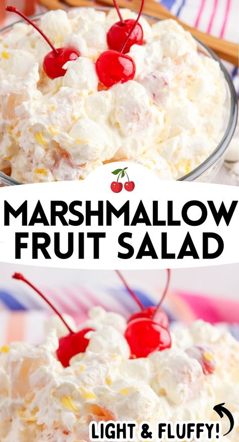 This old-fashioned Marshmallow Fruit Salad is an easy dish to take to a party or get-together. This vintage recipe is an oldie but a goodie, takes 10 minutes to put together, and is bursting with fruity flavor. Marshmallow Delight, Marshmallow Fruit Salad, Marshmallow Salad, Marshmallow Fluff Recipes, Fruit Salad With Marshmallows, Gelatin Salad, Ambrosia Fruit Salad, Easy Fruit Salad Recipes, Fluff Recipe