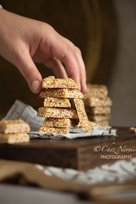 Semsemeya (Vegan Egyptian Sesame Candy): سمسمية Prophet Muhammad Birthday, Sesame Brittle, Sesame Candy, Egyptian Food, Tv Food, Low Calorie Desserts, The Prophet, Food Market, How To Make Homemade