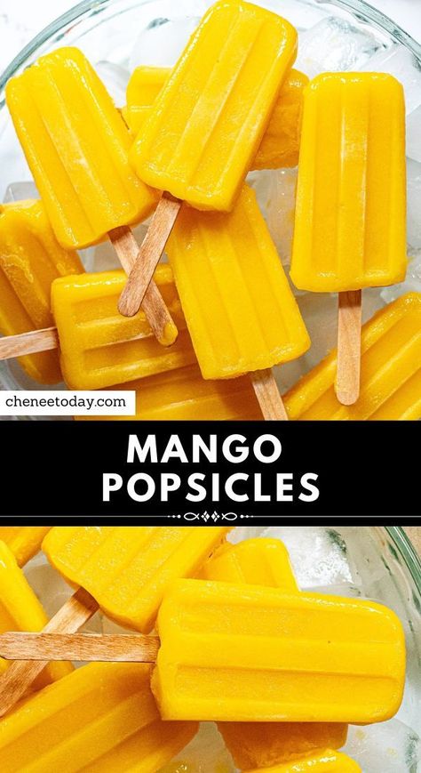 How to make mango popsicles - homemade mango popsicles with mango pulp are the perfect vegan, naturally sweetened summer treat! Your whole family will love these 3 ingredient mango popsicles! Peanut Buster Parfait, Homemade Popsicles Healthy, Popcicles Recipes, Mango Popsicle Recipes, Summer Popsicle Recipes, Ice Cream From Scratch, Fruit Popsicle Recipes, Easy Popsicle Recipes, Homemade Fruit Popsicles