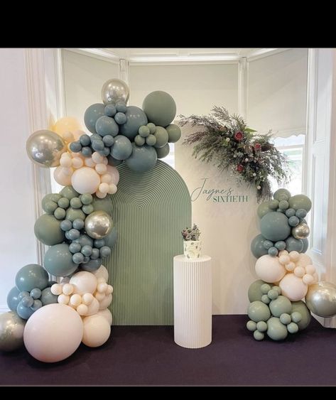 Green Backdrop With Balloons, Mint Green Birthday, Sage Green Baby Shower, Baby Birthday Decorations, Cowboy Baby Shower, Baby Art Projects, Baby Dior, Baby Boy Baptism