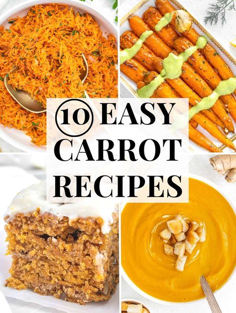 10 Easy Carrot Recipes - The Plant Based School Easy Carrot Recipes, Sweet Potato Carrot Soup, Moroccan Carrot Salad, Avocado Recipes Easy, Carrot Raisin Salad, Moroccan Carrots, Plant Based School, Carrot Ginger Soup, Carrot And Ginger