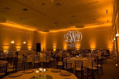 How amazing and romantic does this amber uplighting look? #lighting #wedding #reception Uplighting Wedding, Lighting Wedding, Wedding Reception Music, Wedding Reception Lighting, Frugal Wedding, Michigan Wedding Venues, Diy Event, Event Lighting, Wedding Music