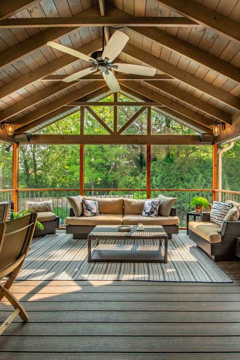 This stunning porch features solid-sawn Douglas Fir lumber. Screened Porch Addition, Design Per Patio, Deck Addition, Screened Porch Designs, Screened In Deck, Porch Addition, Deck Designs Backyard, Screened In Patio, Backyard Porch