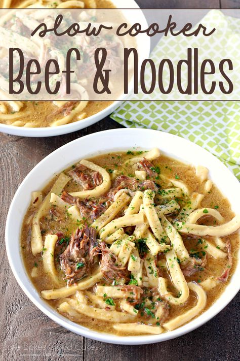 Slow Cooker Beef & Noodles - So easy and delicious! Beef And Noodles Soup, Slow Cooker Beef And Noodles, Noodles Soup, Beef Noodles, Crockpot Dishes, Crockpot Beef, Crock Pot Slow Cooker, Beef And Noodles, Crockpot Recipes Slow Cooker