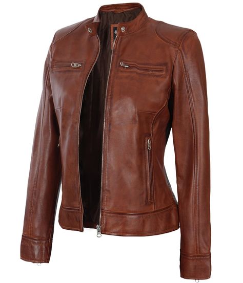 PRICES MAY VARY. Chic Leather Jacket for Women: Elevate your style with a timeless womens Cognac leather jacket, combining fashion and durability for every season. It's an embodiment of confidence and durability. Moto-Inspired Statement Piece: Unleash your inner biker with our motorcycle jacket for women, a perfect blend of style and function. Elevate your fashion quotient today. Versatile Elegance: Discover the charm of chamarras para mujer, as our women's leather jackets & coats offer a versat Leather Motorcycle Jacket Women, Asymmetrical Leather Jacket, Cafe Racer Leather Jacket, Womens Moto Jacket, Leather Jacket Women, Cafe Racer Style, Womens Black Leather Jacket, Cafe Racer Jacket, Womens Biker Jacket