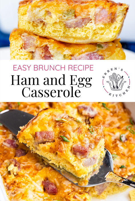 Enjoy a mouthwatering combination of creamy eggs, savory ham, and a cheesy mixture with fresh green onions in this Ham and Egg Casserole. This ham and egg casserole is a quick, easy, and delightful breakfast or brunch to start your day. It can feed a crowd and be made ahead of time. 

Go to errenskitchen.com for more easy, delicious, and quick recipes! Looking for weeknight dinner meals too? This is your place! Brunch Egg Casserole, Ham And Egg Casserole, Egg And Cheese Casserole, Easy Egg Breakfast, Ham Breakfast Casserole, Ham Casserole Recipes, Savory Ham, Ham Breakfast, Make Ahead Breakfast Casserole