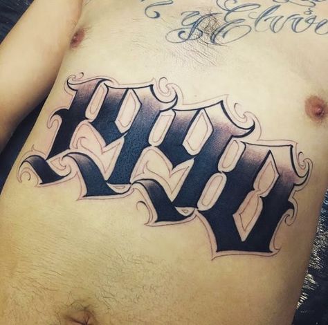 Est 1990 Tattoo, Ambition Tattoo, Abs Tattoo, Number Tattoo Fonts, Lettering Numbers, Tato Tradisional, Ab Tattoo, Fonts Tattoo, Chicanas Tattoo