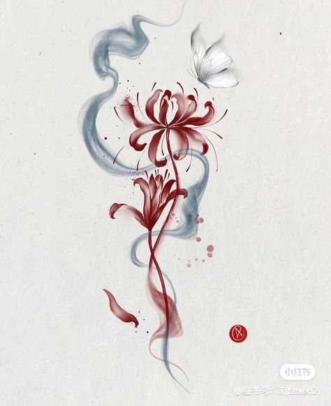 Underboob Tattoo Designs, Lily Tattoo Design, Mystical Tattoos, Red Spider Lily, Doodle Tattoo, Cute Tiny Tattoos, Lily Tattoo, Minimalist Tattoos, Spine Tattoos