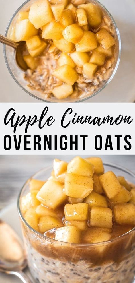 Overnight Oats Healthy Clean Eating, Apple Cinnamon Overnight Oats, Oats With Yogurt, Cinnamon Overnight Oats, Apple Overnight Oats, Overnight Oats In A Jar, Overnight Oats With Yogurt, Oats Overnight, Menu Sarapan Sehat