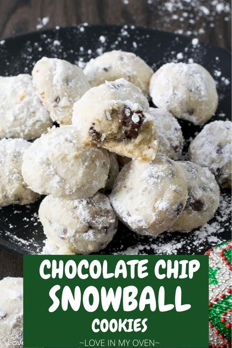 It's not Christmas without snowballs! These mini chocolate chip snowball cookies are a classic. Made without nuts or eggs, they're a great school-safe treat too! // snowball cookies no nuts // cookies with mini chocolate chips Chocolate Chip Snowball Cookies, Cookies With Chocolate Chips, Easy Cookie Recipe, Snowball Cookie Recipe, Cookies With Chocolate, Cookie Recipes Unique, Snowball Cookies, Best Christmas Cookies, Chocolate Cookie Recipes