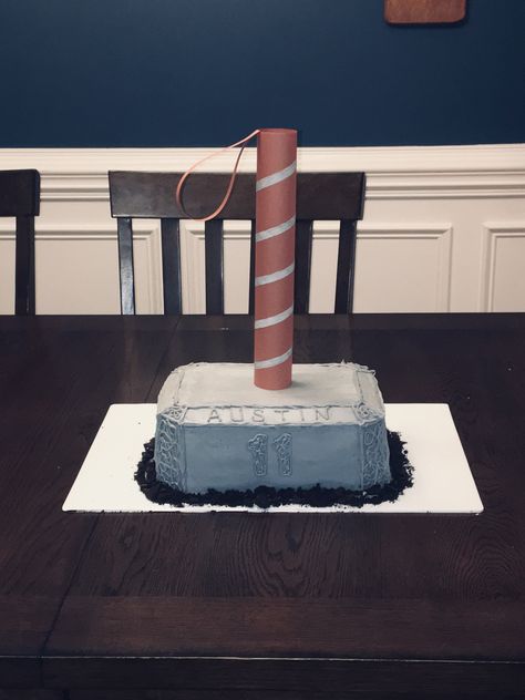 Thor Birthday Party Ideas, Thor Cake Ideas, Thor Hammer Cake, Thor Birthday Cake, Hammer Cake, Thor Birthday Party, Thor Party, Thor Cake, 35th Birthday Cakes