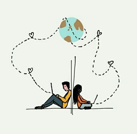 Long Distance Relationship Drawings, Relationship Drawings, Image Couple, Long Distance Love, Cute Couple Drawings, Illustration Art Girl, Couple Illustration, Cute Couple Cartoon, Animated Love Images