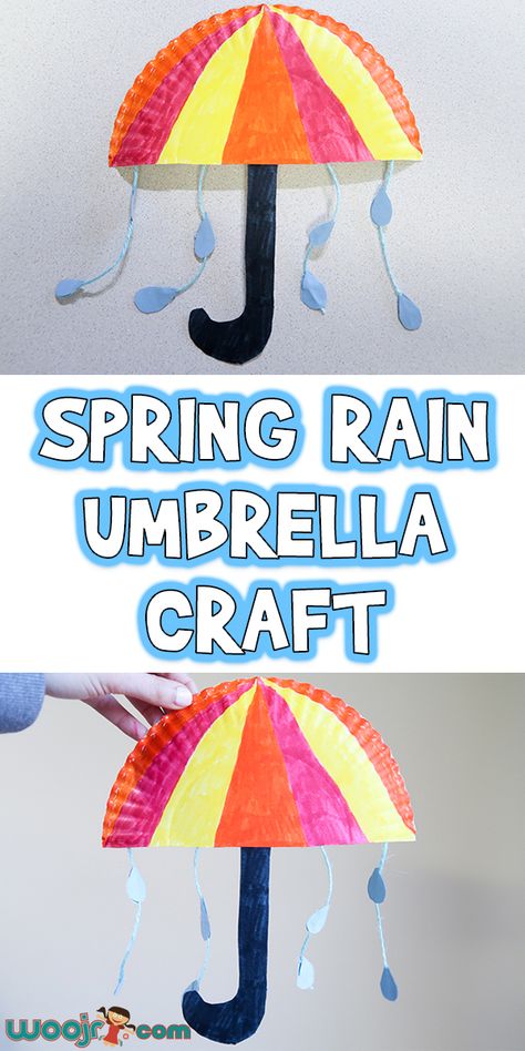 Spring Rain Umbrella Craft Springs Craft Preschool, April Showers Art Preschool, Umbrella With Raindrops Craft, Preschool Umbrella Crafts, Paper Plate Umbrella Craft For Preschool, Spring Weather Activities For Toddlers, Easy April Crafts For Kids, Umbrella Crafts Preschool, Spring Art Projects Preschool