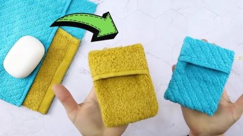 How To Sew A DIY Soap Pouch Using Old Wash Cloth | DIY Joy Projects and Crafts Ideas Soap Holder Diy, Diy Soap Pouches, Room Crafts, Diy Joy, Ribbon Holders, Soap Pouches, Cloth Diy, Soap Bag, Old Towels