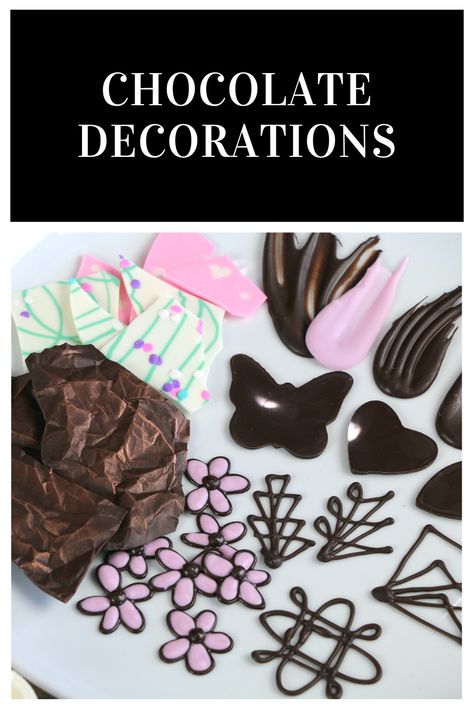 Chocolate Decorations for Cakes and Desserts | 5 Chocolate Techniques! 👩🏼‍🍳✨ In today's video I show you 5 different chocolate techniques that you can use to make chocolate decorations. You can use these garnishes on homemade cakes or other desserts. These chocolate decoration ideas are easy for anyone to do but always come out very impressive. Have fun! Chocolate Toppers For Cupcakes, Cake Decorating With Chocolate Bars, Chocolate Hacks Ideas, Molding Chocolate Ideas, Piping Chocolate Decorations, Chocolate Decorating Ideas, Chocolate Shapes Ideas, Decorating Chocolate Cake Ideas, Chocolate Garnish Decoration