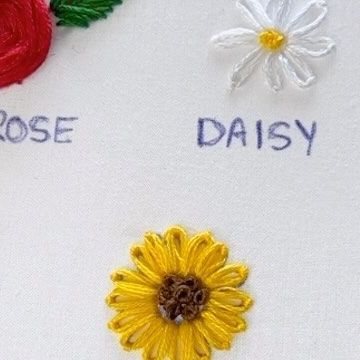 Simple Daisy Embroidery Tutorial, Sun Flower Embroidery Easy, Sunflower Embroidery Tutorial, Embroidered Daisy Tutorial, Daisy Chain Embroidery, Embroided Sunflower, Embroidered Sunflowers, Tutorial Embroidery, Sunflower Embroidery