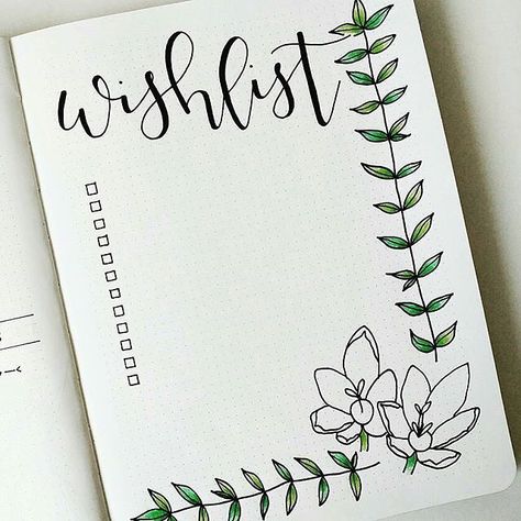 Bullet journal wishlist, flower drawing. | @bulletjournalxoxo Bullet Journel, Bullet Journal 2019, Diary Ideas, Dot Journals, A Notebook, Bullet Journal Spread, Bullet Journal Layout, Bullet Journal Inspo, Journal Layout