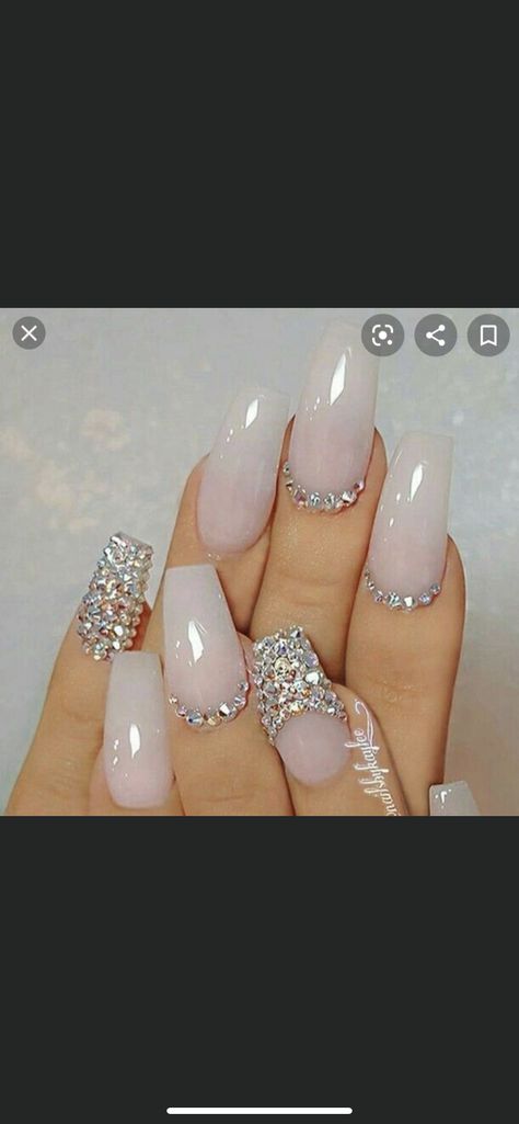 Nail Designs Bling, Diamond Nail Designs, Flare Nails, Bday Nails, Nail Glam, Fab Nails, Summer Nails Beach, Bling Rhinestones, Clear Nail