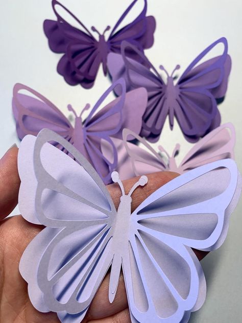 Purple Wall Butterflies/3D Butterfly Set/ Nursery Wall Decor/ | Etsy Purple Butterfly Party, Wall Butterflies, Craft Paper Flowers, Butterfly Room, Quince Decorations, Butterfly Birthday Party, Dessert Table Decor, Purple Wall, Cute Diy Room Decor