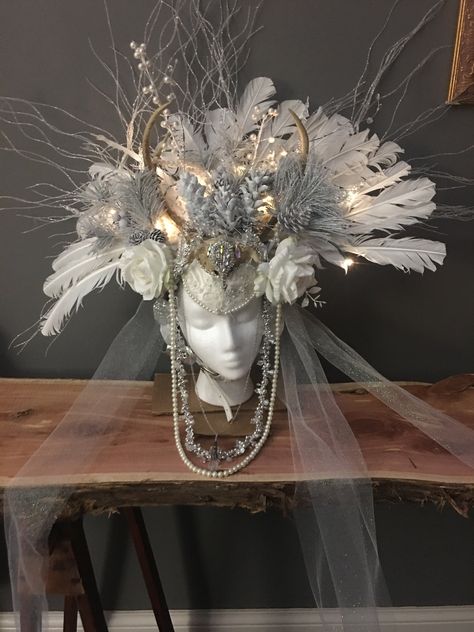 Excited to share this item from my #etsy shop: White Winter Witch Headdress Witch Headdress, Ice Queen Costume, Winter Witch, Mannequin Art, Headpiece Diy, White Witch, Witch Costume, Snow Queen, Ice Queen