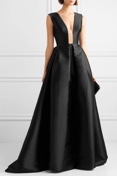 Alex Perry | Axel tulle-trimmed pleated duchesse silk-satin gown | NET-A-PORTER.COM Golden Globes Elevator, Wedding Dress Black, Simple Satin, Black Wedding Dress, Long Gowns, Alex Perry, Taylor Hill, Kate Beckinsale, Satin Gown