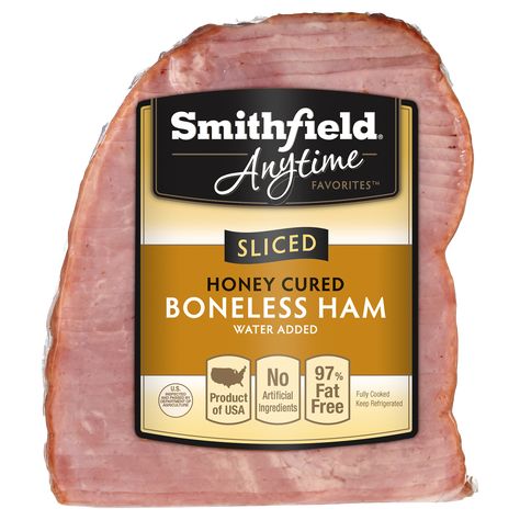 Anytime Favorites Honey Cured Boneless Sliced Quarter Ham | Smithfield Sliced Boneless Ham Recipes, Smithfield Ham Recipe Ideas, Honey Cured Ham Recipe, Quarter Ham Recipe, Boneless Ham Recipe, Hickory Ham, Smithfield Ham, Types Of Ham, Precooked Ham