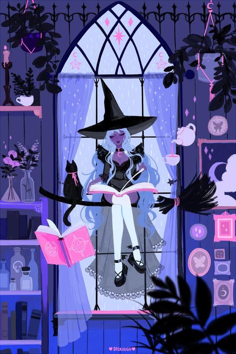 Cartoon Witch Wallpaper, Witch Anime Wallpaper, Ghost Reading Wallpaper, Witchy Cartoon Aesthetic, Bat Hanging Upside Down Drawing, Witchtober 2023, Kawaii Art Aesthetic, Notion Decor, Upa Style