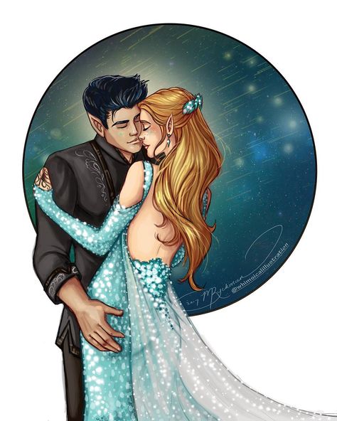 ✨My version of the starfall dance scene of Feyre and Rhys from Sarah J Maas’ acotar series. ✨ ✨ Okay so I’m shaking a little while I post… Fae Fanart, Starfall Dress, Rhys And Feyre, Iron Fey, Sarah Maas, Sara J Maas, Feyre And Rhysand, Roses Book, A Court Of Wings And Ruin