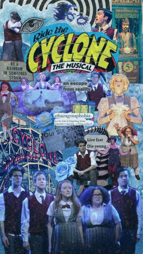 My new wallpaper lol #ridethecyclone #ridethecyclonemusical #janedoe #mischabachinski #oceanoconnellrosenberg #noelgruber #constanceblackwood #rickypotts Wallpaper Lol, Cyclone Art, Musical Wallpaper, Ride The Cyclone, Fall Shows, Heathers The Musical, Emotional Rollercoaster, Theatre Life, Grunge Room