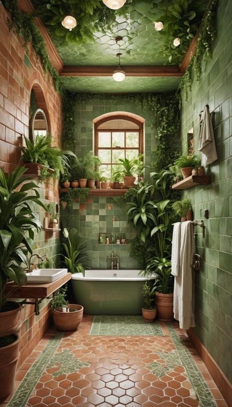 Baie Vintage, Mediterranean Bathroom, Tropical Bathroom, Bathroom Inspiration Decor, Green Bathroom, Dream House Interior, Dream Bathroom, Beautiful Bathrooms, Dream House Decor