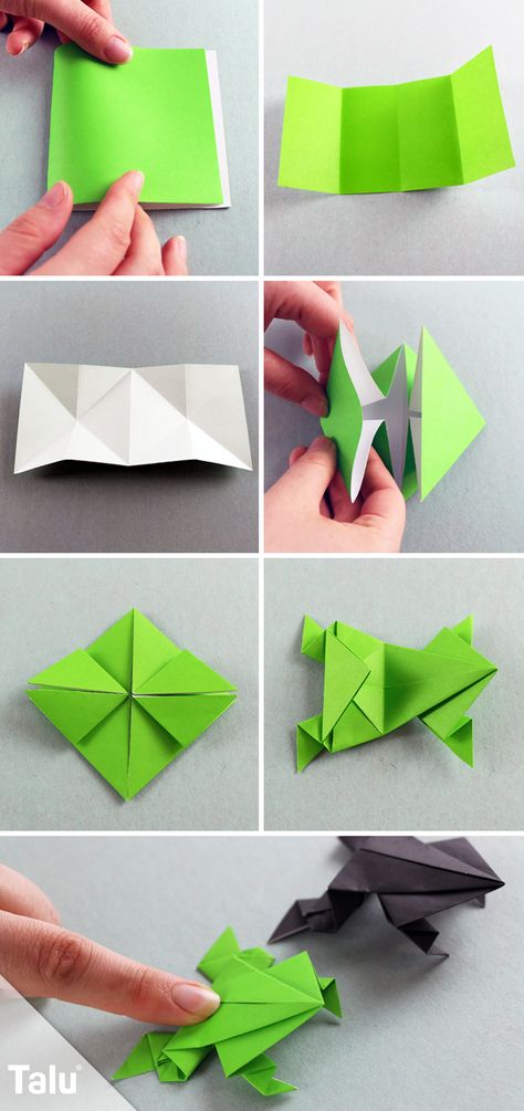 Kostenlose Anleitung - Origami Frosch falten - Talu.de Origami Frog Instructions, Origami Kutu, Origami Stella, Origami Frog, Origami Star Box, Tutorial Origami, Origami Ball, Origami For Beginners, Origami Dragon