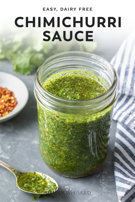 This homemade chimichurri sauce is so simple and easy to make! This recipe is as easy as throwing parsley and cilantro (along with some other ingredients) in a blender (or food processor) for a few seconds. With it being effortless and nontime consuming, you’ll wonder why you haven’t tried making your own chimichurri sauce yet! Easy Chimichurri Sauce, How To Make Chimichurri, Chimichurri Sauce Recipe, Cilantro Parsley, Turkey Meatballs Baked, Weekend Recipes, Chimichurri Recipe, Condiment Recipes, Tailgating Recipes