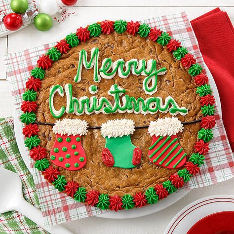 Decorated Cookie Cake, Christmas Cookie Cake, Mrs Fields, Cookie Cake Designs, Christmas Themed Cake, Homemade Cookie, Christmas Cake Designs, Cookie Cakes, Giant Cookie