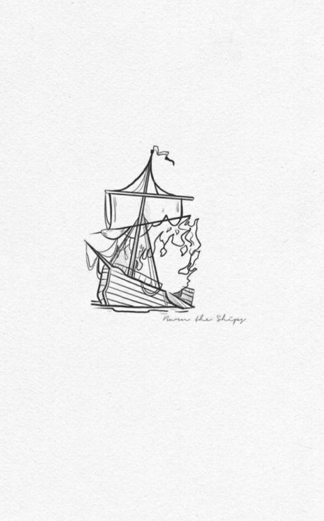 Sinking Boat Tattoo, Burning Boats Tattoo, Pirate Ship Tattoo Simple, Water Inspired Tattoo Simple, Boat On Fire Tattoo, Ship On Fire Tattoo, For King And Country Tattoo, Simple Japanese Tattoo For Men, Burn The Boats Tattoos