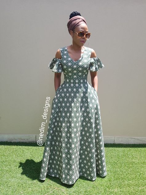 Maxi Dresses @nedim_designs Kitenge Fashion, Shweshwe Dresses, Long African Dresses, African Fashion Skirts, African Dresses Modern, Africa Dress, Afrikaanse Mode, African Wear Dresses, Woman Dresses