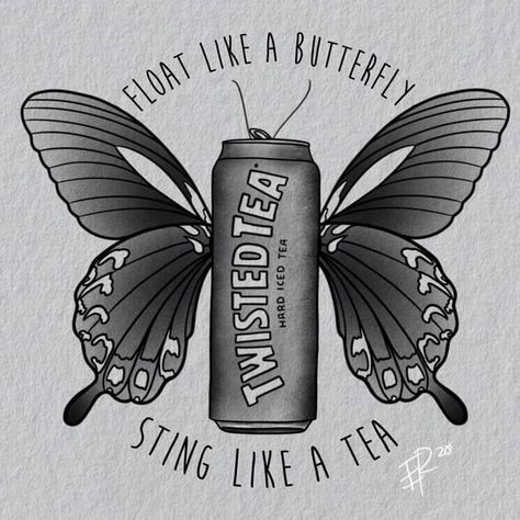 Twisted Tea Drawing, Twisted Tea Tattoo, Ohio Tattoo, Sunrise Tattoo, Tea Tattoo, Twisted Tea, Strength Tattoo, Float Like A Butterfly, Fire Tattoo