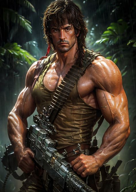 ArtStation - John Rambo, Roman Samtsov Rambo 2, Sylvester Stallone Rambo, John Rambo, Muscle Motivation, Sylvester Stallone, Arnold Schwarzenegger, Movie Stars, Pop Culture, Dj