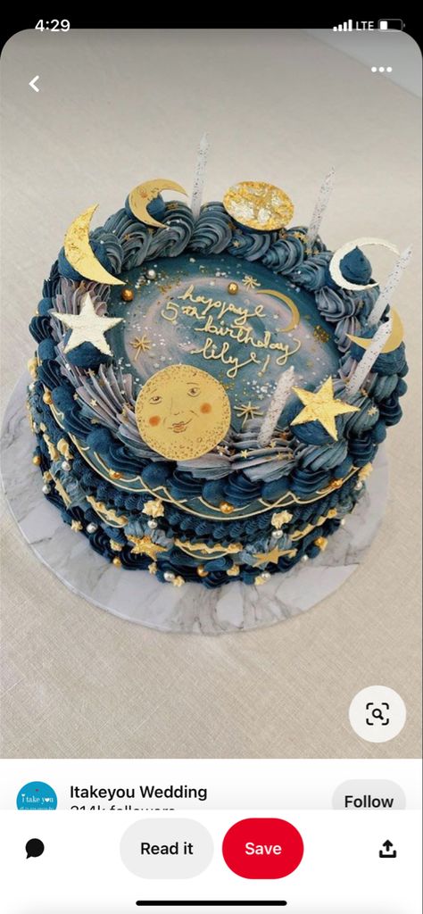 Sun And Moon Birthday Party Theme, Sun And Moon Birthday Cake, Sun And Moon Theme Party, Winter Themed Cakes Birthday, Star And Moon Cake, Sun And Moon Cake, Moon Cake Design, Crescent Moon Cake, Blue Moon Cake