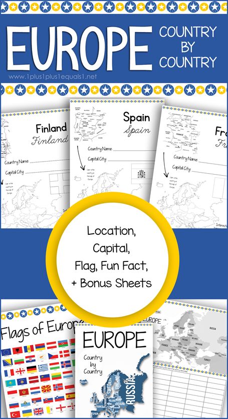 EUROPE Country by Country features every European country, one page at a time. Focus on names, locations, capital cities, flags, and an interesting fact for each. Bundle also includes maps, checklists and more! Great for geography! #1plus1plus1 #homeschool #homeschooling #geography #europe #worldgeography European Geography Activities, Europe Day School Activities, Europe Unit Study, Travel Homeschool, World Geography Lessons, Finland Education, Geography Printables, Flag Of Europe, Europe Country