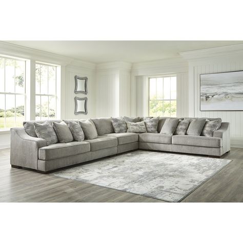 Get a leg up on comfort with this sectional. Sumptuously soft smoke gray upholstery welcomes you with open arms. A versatile performer, this stylish sectional steps in as a contemporary spot for impromptu entertaining. Accent Ottoman, Sectional With Ottoman, Grey Sectional, 3 Piece Sectional, Grey Upholstery, Ornate Furniture, Upholstered Sectional, Open Arms, Living Room Set