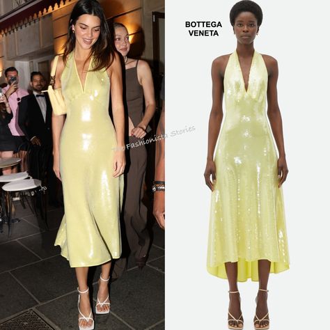 Kendall Jenner in Bottega Veneta Out in LA Kendall Jenner Bottega Veneta Dress, Bottega Veneta Dresses, Kendall Jenner Yellow Dress, Kendall Jenner Outfits Dresses, Kendall Jenner Bottega Veneta, Kendall Jenner Dresses, Bottega Dress, Kendall Jenner Closet, Yellow Sequin Dress