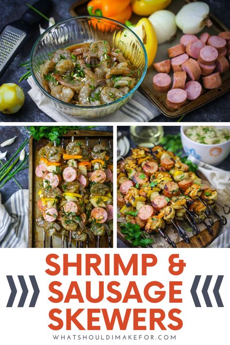 Shrimp and sausage skewers are the ultimate quick and easy summer grilling recipe. This recipe is quick and easy, perfect for a weeknight dinner. Delicious and good enough for company, this recipe will become a family favorite. Discover how to make the perfect summer grilling kabob. This is summertime surf and turf on a skewer. Sausage Skewers, Easy Summer Grilling Recipes, Shrimp And Sausage, Grilling Kabobs, Dinner Delicious, Easy Grilling, Surf And Turf, Summer Grilling Recipes, Kebab Recipes