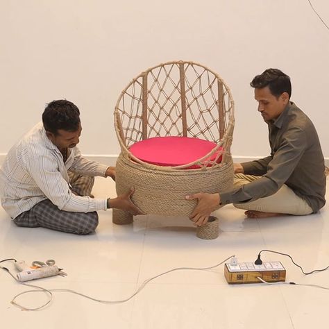 Homemade chair making - using jute #fun #decor #jute #crafts #chair #diy | chair, craft | Homemade chair making - using jute #fun #decor #jute #crafts #chair #diy | By Hetal's Art - Creation Chair Craft, Chair Making, Chair Diy, Jute Crafts, Indian Folk Art, Diy Chair, Hand Painting Art, Hand Painting, Fun Decor