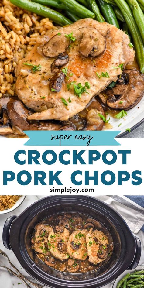 Easy Crockpot Pork Chops, Low Carb Pork Chops, Crock Pot Pork Chops, Healthy Pork Chops, Crock Pot Pork, Pork Chop Recipes Crockpot, Mushroom Pork Chops, Healthy Pork, Low Carb Pork