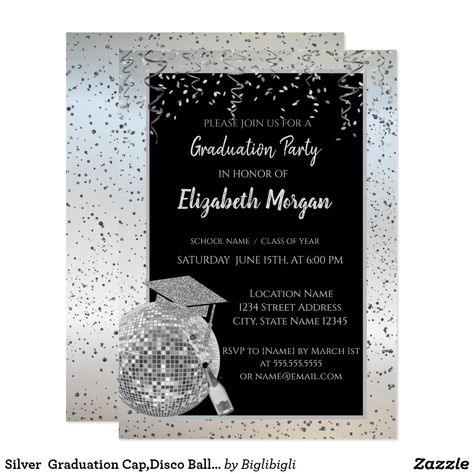 Silver  Graduation Cap,Disco Ball Confetti, Wine Invitation Silver Graduation Cap, Wine Invitation, Glitter Graduation Cap, Bachelor Party Invitations, Graduation Party Gifts, Silver Invitation, Graduation Party Invitations, Create Your Own Invitations, Graduation Cap