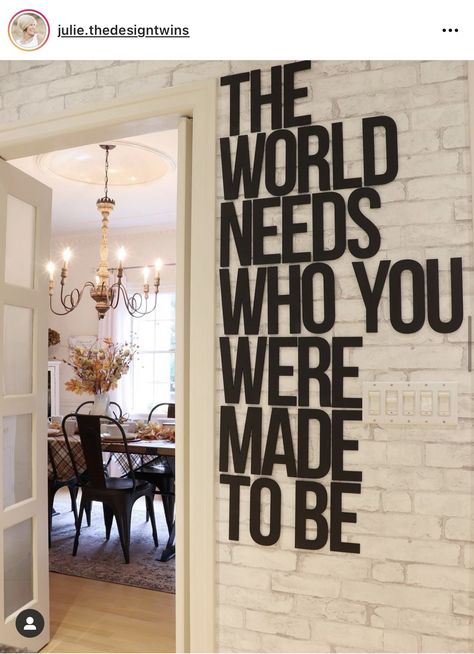 "The World Needs Who You Were Made To Be" - Joanna Gaines This quote by Joanna Gaines is one of my favorites and was a centerpiece of the Magnolia Market + the main quote of the Magnolia Journal at one point. Since then, it has become a favorite to so many. This sign was “born” as a custom + so many lovely people wanted the message in their homes as well, as an affirmation for themselves or family. I pray this piece blesses your home, just as the words of Joanna have blessed me! Please read enti Diy Stencils, Mural Ideas, Tree Decorating, Open Door, Quote Board, Craft Room Office, Netball, Family Name Signs, Lights Outdoor