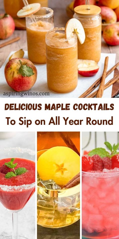 Maple Liquor Cocktails, Maple Rum Cocktail, Maple Cocktails Drink Recipes, Maple Syrup Cocktails, Maple Drinks, Thanksgiving Apple Cider, Apple Cider Martini, Maple Cocktail, Pina Colada Mocktail