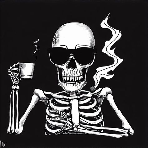 Coffee Black And White, Ink Shading, Dark Angel Wallpaper, Black And White Tattoo, Tshirt Graphics, Coffee Tattoos, Skeleton Tattoos, Angel Wallpaper, Funny Skeleton