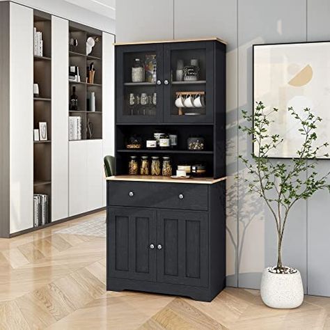 Kitchen Pantry Cabinets Free Standing, Pantry Cabinet Ideas Free Standing, Standing Cabinets, Storage Cabinets With Doors, Standing Pantry, Free Standing Kitchen Cabinets, Layer Shelf, Cabinet With Glass Doors, Pantry Furniture