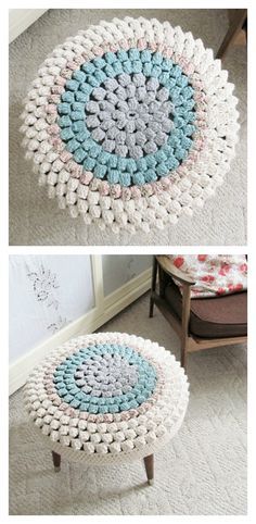 Crochet Stool Cover Free Pattern for Home Cushion Cover Pattern, Pillow Covers Pattern, Crochet Pillow Cover, Crochet Cushion Cover, Crochet Rug Patterns, Crochet Pillow Pattern, Stool Covers, Crochet Cushions, Sewing Pillows